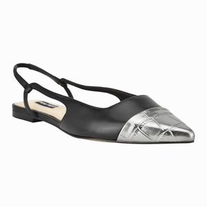 Nine West Babee Slingback Pointy Toe Flats - Black/Silver - Ireland (RE7234689)